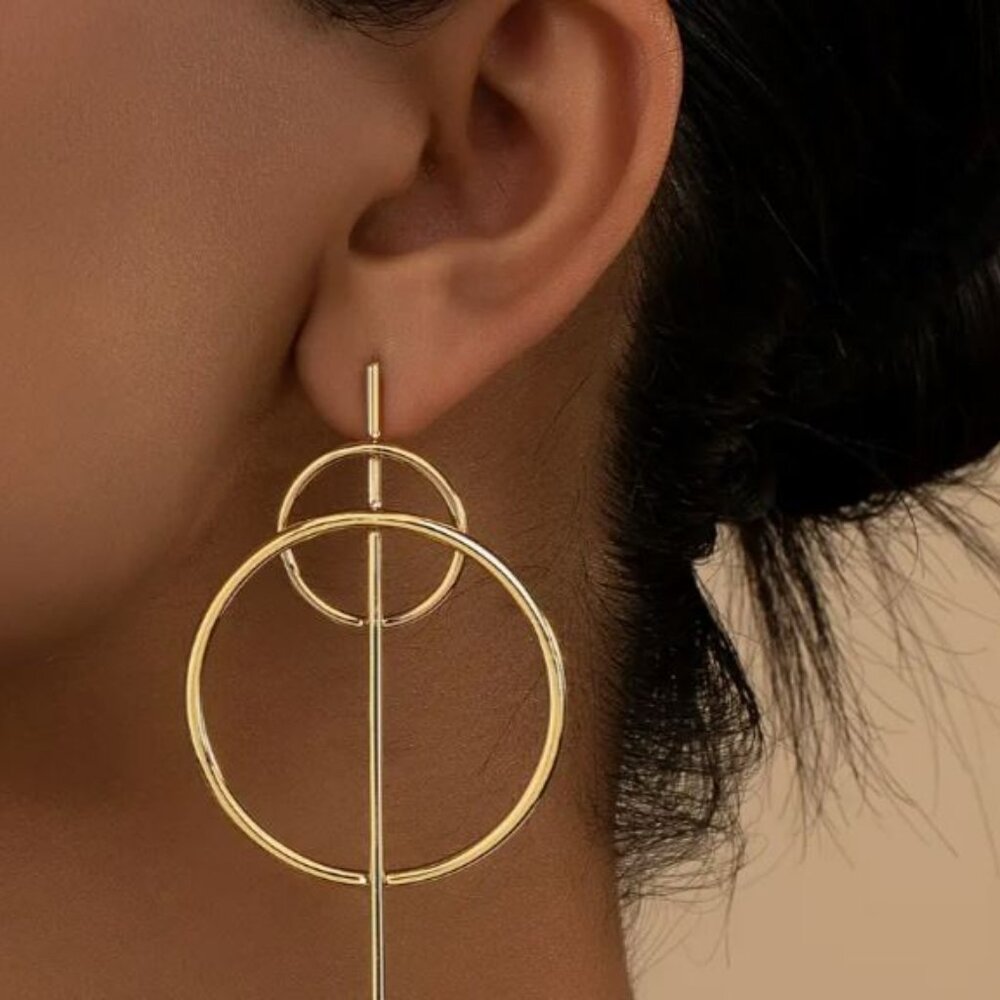 NEW Modernist Gold Geometric Double Circle Earrings